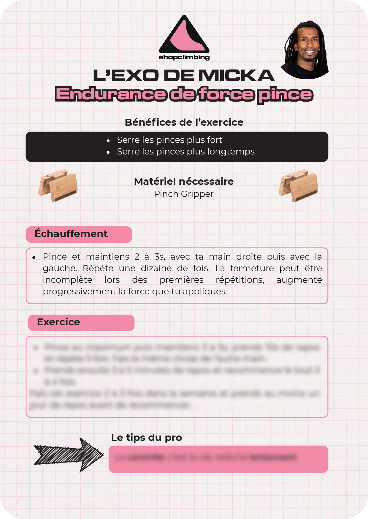 Carte d'exercice Endurance de force Pinch Gripper