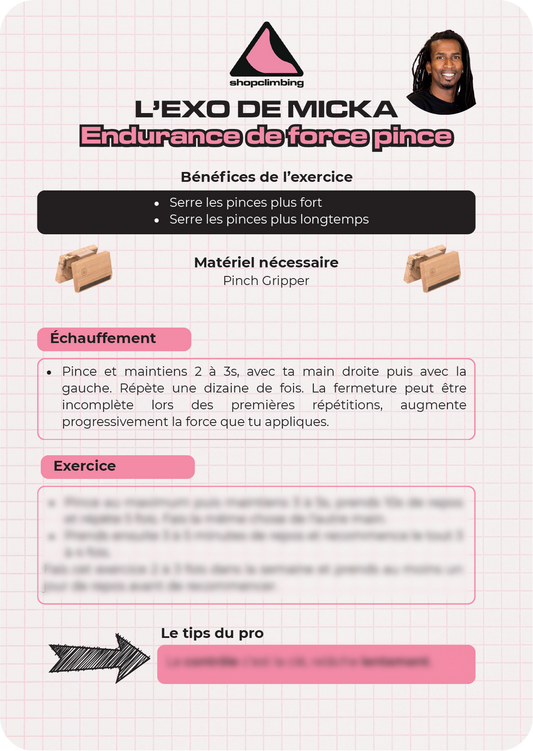 Carte d'exercice Endurance de force Pinch Gripper